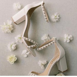 HARLO ALEXENE - WHITE PEARL BLOCK BRIDAL HEEL